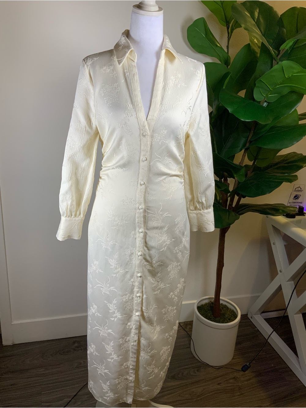 Elegant Zara Cream Button-Front Long Dress